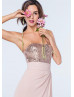 Strapless Rose Sequin Chiffon Slit Bridesmaid Dress